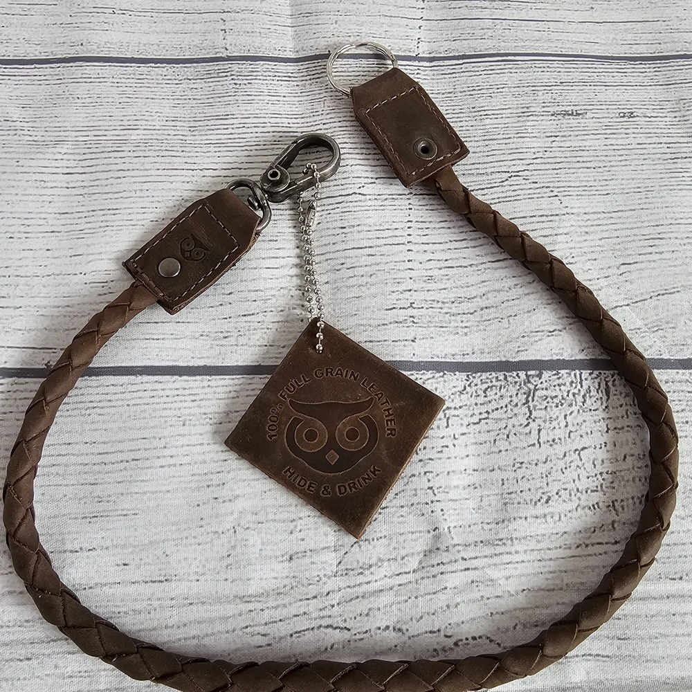 NWOT Hide & Drink Brown Handmade Leather Braided Keychain Strap/Laynard